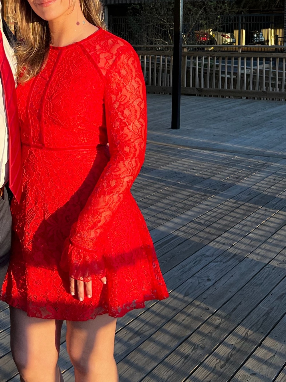 NSR Red Lace Long-Sleeve Fit & Flare Dress